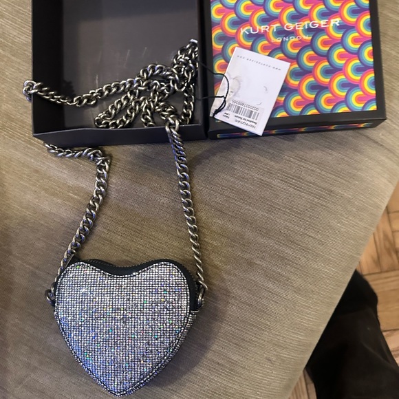 Kurt Geiger Silver Crossbody Bag with Heart Shape and Chain Strap - Picture 1 of 4